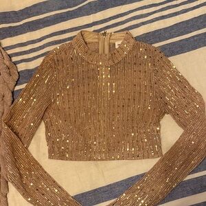 superdown Shimmer Sequin Crop Top - Gold